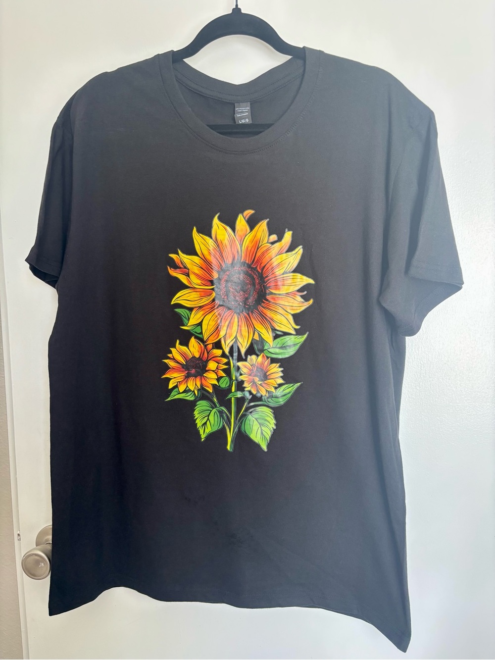Black Short-Sleeve Tee with Sunflower Graphic